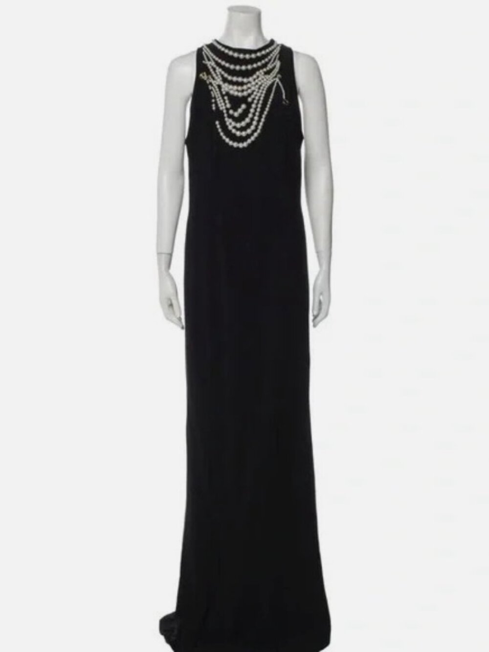 Oscar de la Renta Women Black Pearl-Embellished Halterneck Cady Gown Dress Sz 14